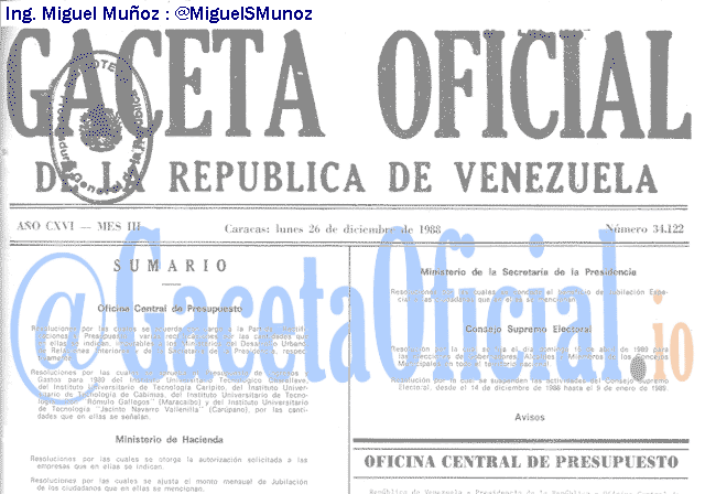 Gaceta Oficial 34122 del 26 Diciembre 1988
