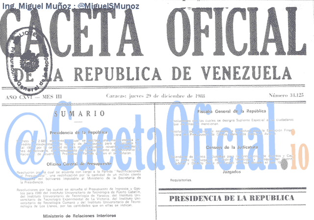 Gaceta Oficial 34125 del 29 Diciembre 1988