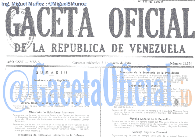 Gaceta Oficial 34174 del 8 Marzo 1989