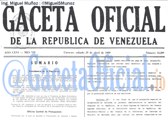 Gaceta Oficial 34209 del 29 Abril 1989