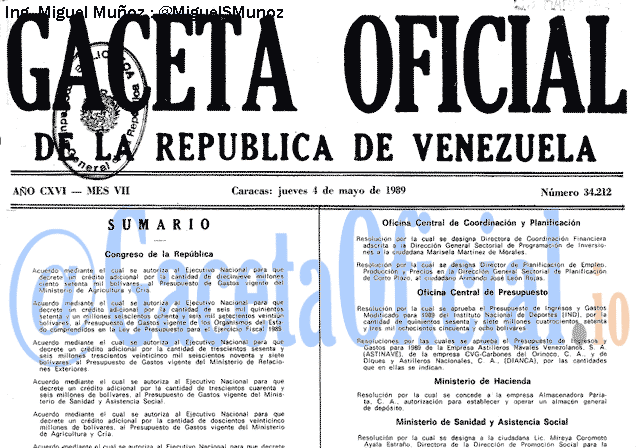 Gaceta Oficial 34212 del 4 Mayo 1989