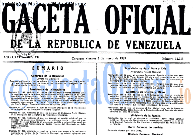 Gaceta Oficial 34213 del 5 Mayo 1989