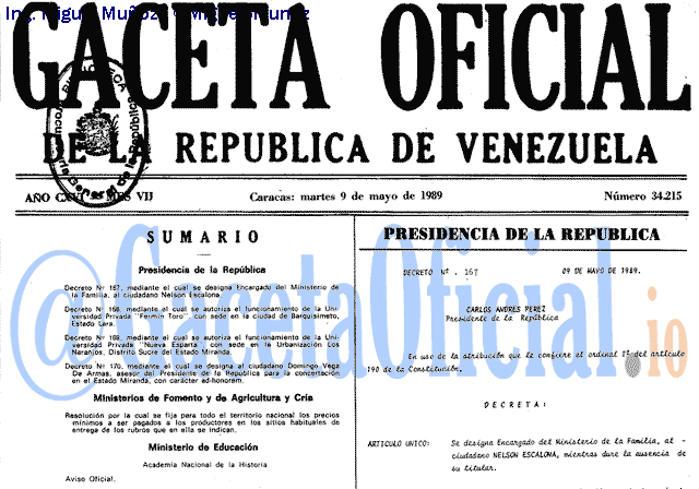 Gaceta Oficial 34215 del 9 Mayo 1989
