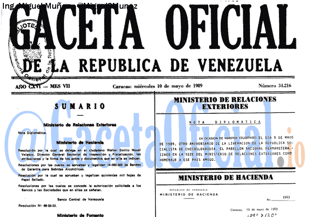 Gaceta Oficial 34216 del 10 Mayo 1989