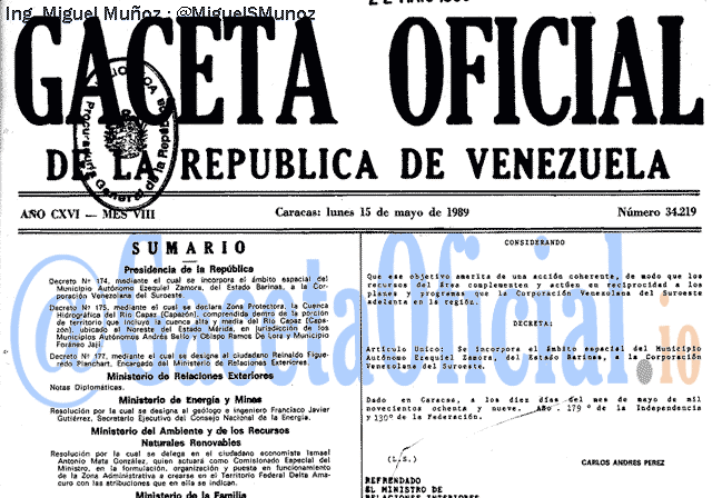 Gaceta Oficial 34219 del 15 Mayo 1989