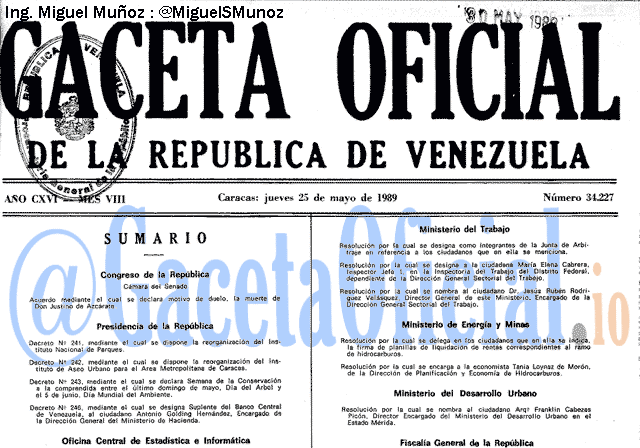 Gaceta Oficial 34227 del 25 Mayo 1989