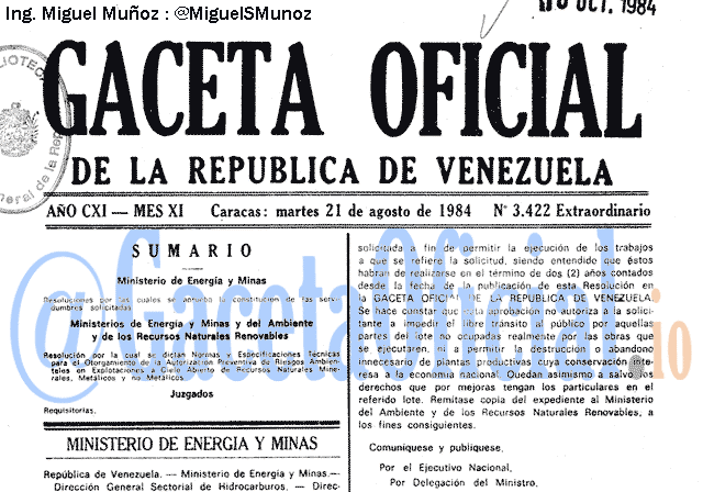 Gaceta Oficial 3422 del 21 Agosto 1984