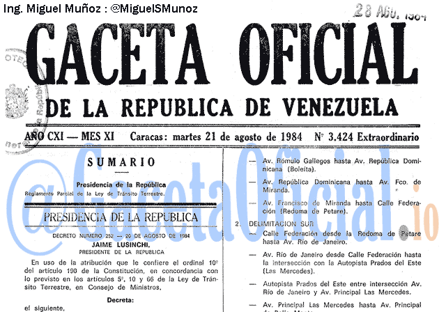 Gaceta Oficial 3424 del 21 Agosto 1984