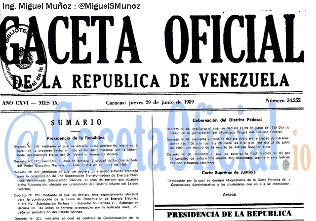 Gaceta Oficial 34252 del 29 Junio 1989