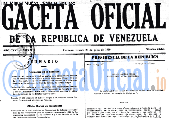 Gaceta Oficial 34271 del 28 Julio 1989