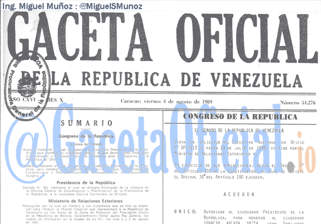 Gaceta Oficial 34276 del 4 Agosto 1989