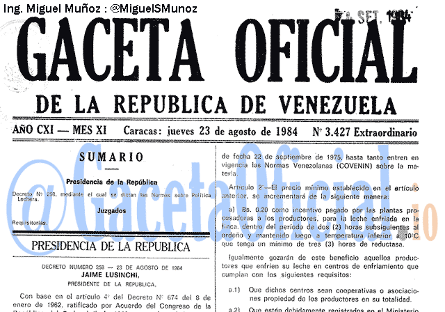 Gaceta Oficial 3427 del 23 Agosto 1984