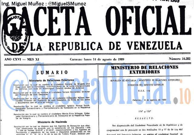 Gaceta Oficial 34282 del 14 Agosto 1989