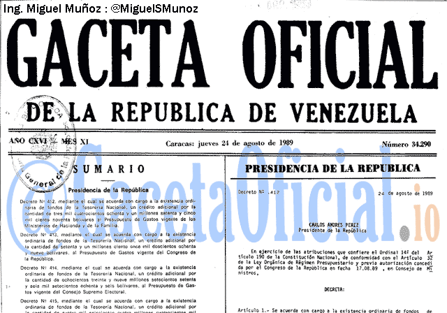 Gaceta Oficial 34290 del 24 Agosto 1989