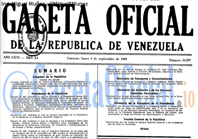 Gaceta Oficial 34297 del 4 Septiembre 1989