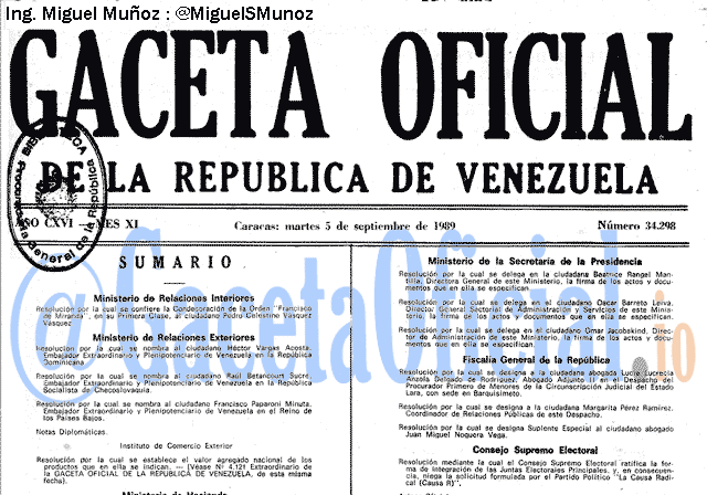 Gaceta Oficial 34298 del 5 Septiembre 1989