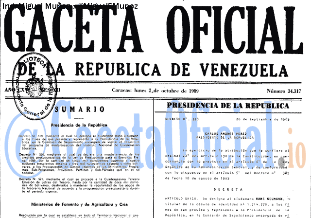 Gaceta Oficial 34317 del 2 Octubre 1989
