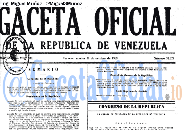 Gaceta Oficial 34323 del 10 Octubre 1989