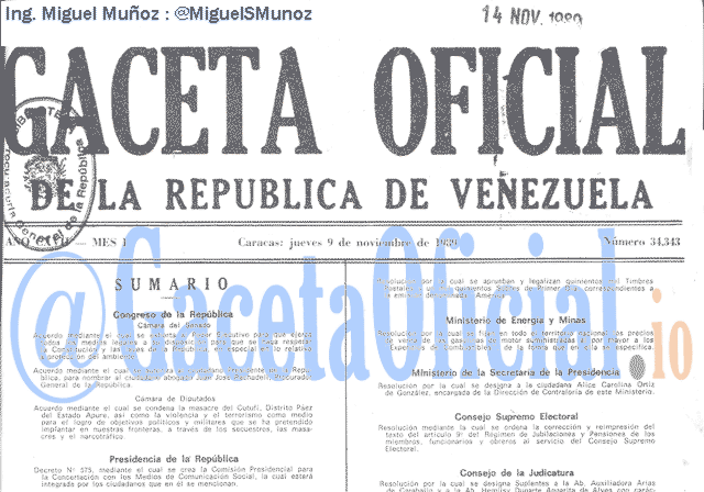 Gaceta Oficial 34343 del 9 Noviembre 1989