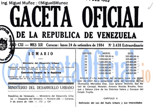 Gaceta Oficial 3438 del 24 Septiembre 1984