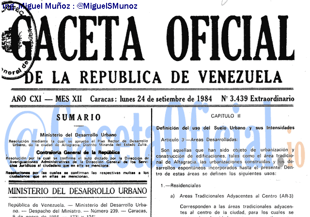 Gaceta Oficial 3439 del 24 Septiembre 1984