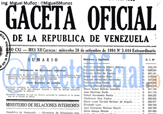 Gaceta Oficial 3444 del 26 Septiembre 1984