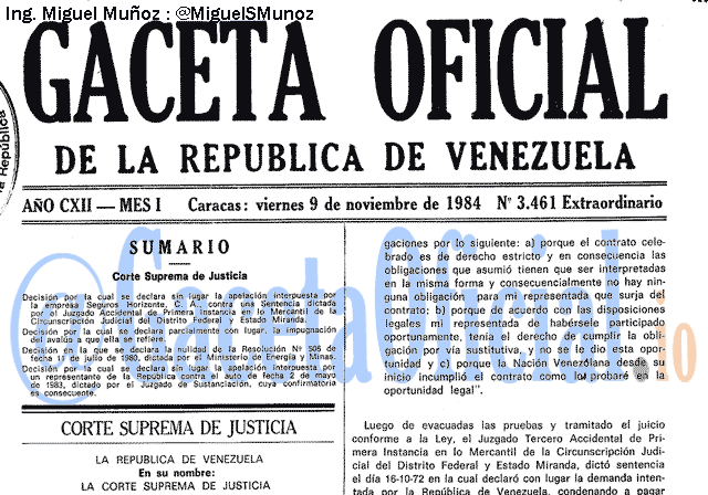Gaceta Oficial 3461 del 9 Noviembre 1984