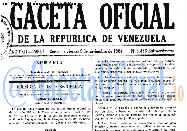 Gaceta Oficial 3463 del 9 Noviembre 1984
