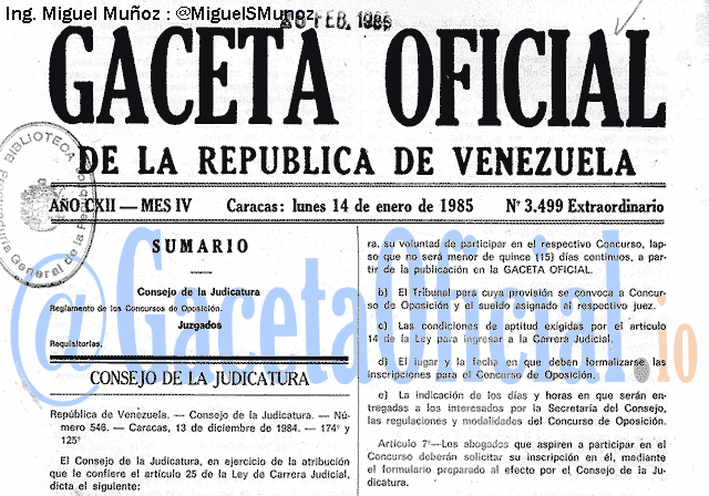 Gaceta Oficial 3499 del 14 Enero 1985