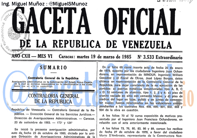Gaceta Oficial 3533 del 19 Marzo 1985