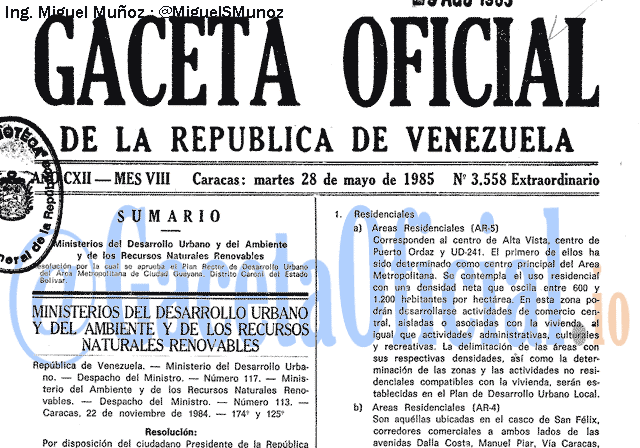 Gaceta Oficial 3558 del 28 Mayo 1985