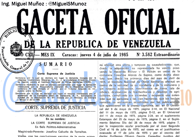 Gaceta Oficial 3582 del 4 Julio 1985