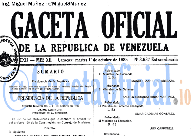 Gaceta Oficial 3637 del 1 Octubre 1985