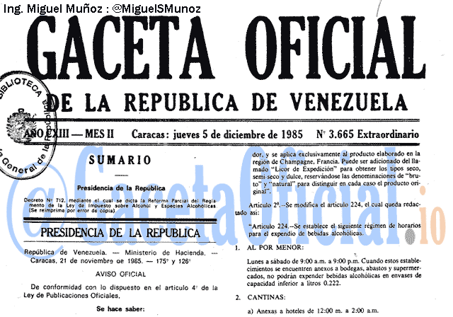 Gaceta Oficial 3665 del 5 Diciembre 1985