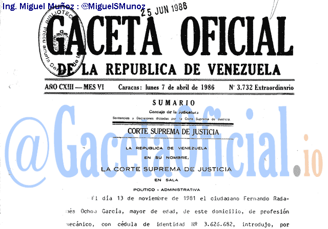 Gaceta Oficial 3732 del 7 Abril 1986
