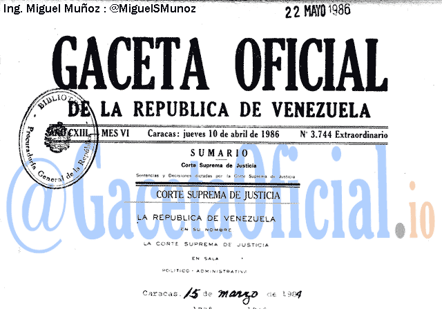 Gaceta Oficial 3744 del 10 Abril 1986