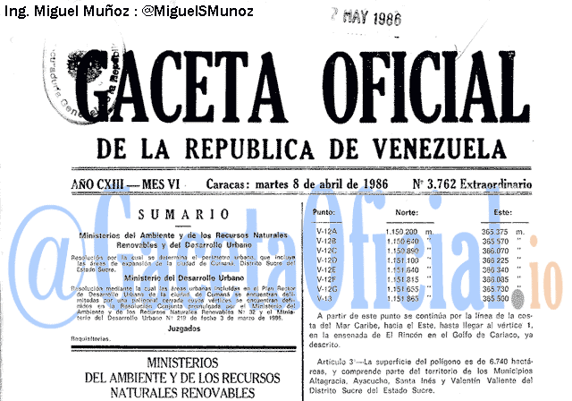 Gaceta Oficial 3762 del 8 Abril 1986