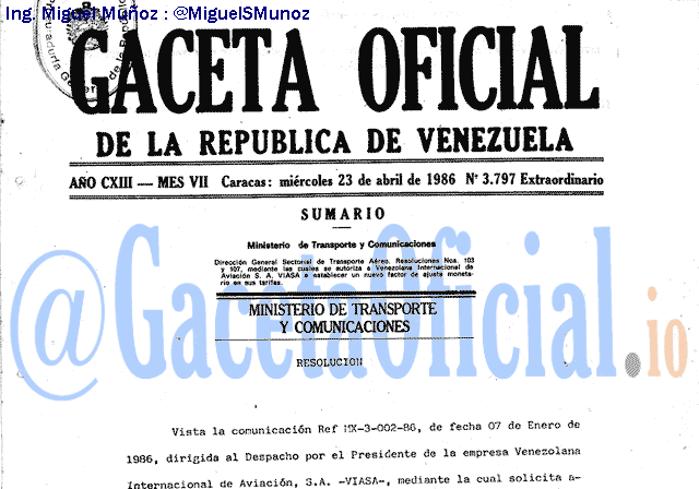 Gaceta Oficial 3797 del 23 Abril 1986