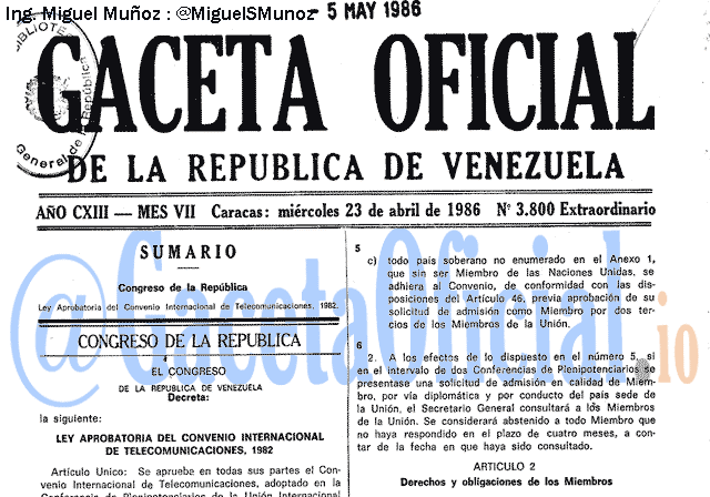 Gaceta Oficial 3800 del 23 Abril 1986