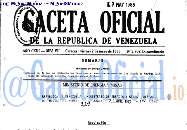 Gaceta Oficial 3802 del 2 Mayo 1986