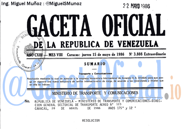 Gaceta Oficial 3808 del 15 Mayo 1986