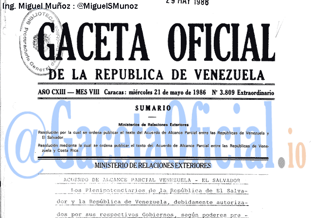 Gaceta Oficial 3809 del 21 Mayo 1986