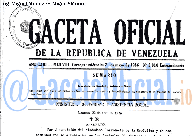 Gaceta Oficial 3810 del 21 Mayo 1986