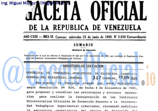 Gaceta Oficial 3830 del 25 Junio 1986