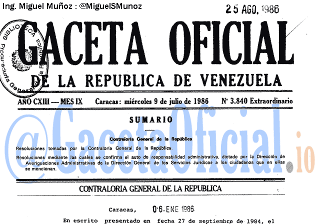 Gaceta Oficial 3840 del 9 Julio 1986