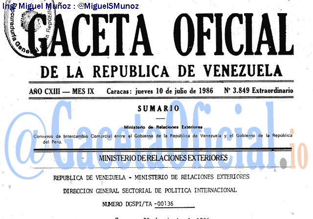 Gaceta Oficial 3849 del 10 Julio 1986