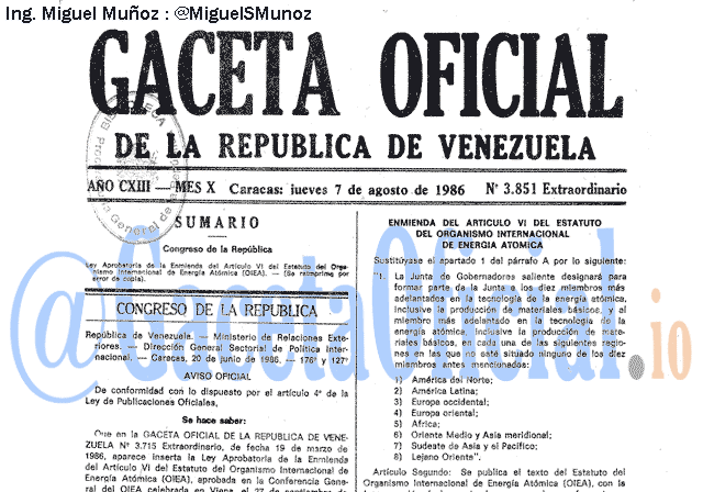 Gaceta Oficial 3851 del 7 Agosto 1986