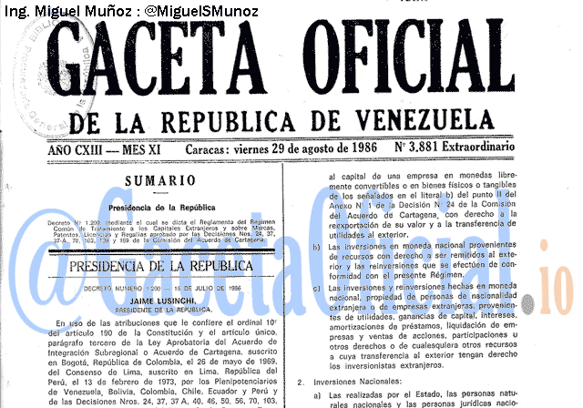 Gaceta Oficial 3881 del 29 Agosto 1986