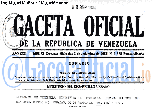 Gaceta Oficial 3885 del 3 Septiembre 1986