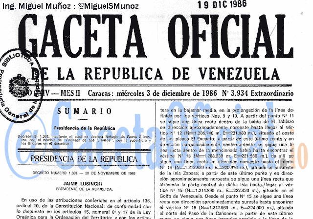 Gaceta Oficial 3934 del 3 Diciembre 1986